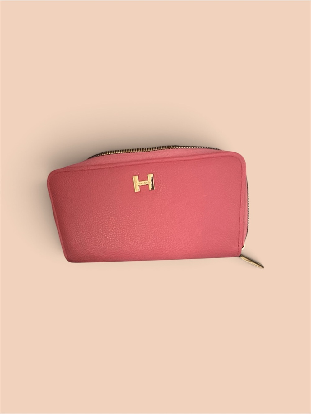 Vintage H by Halston Coral Pink Zip Wallet with Gold Hardware